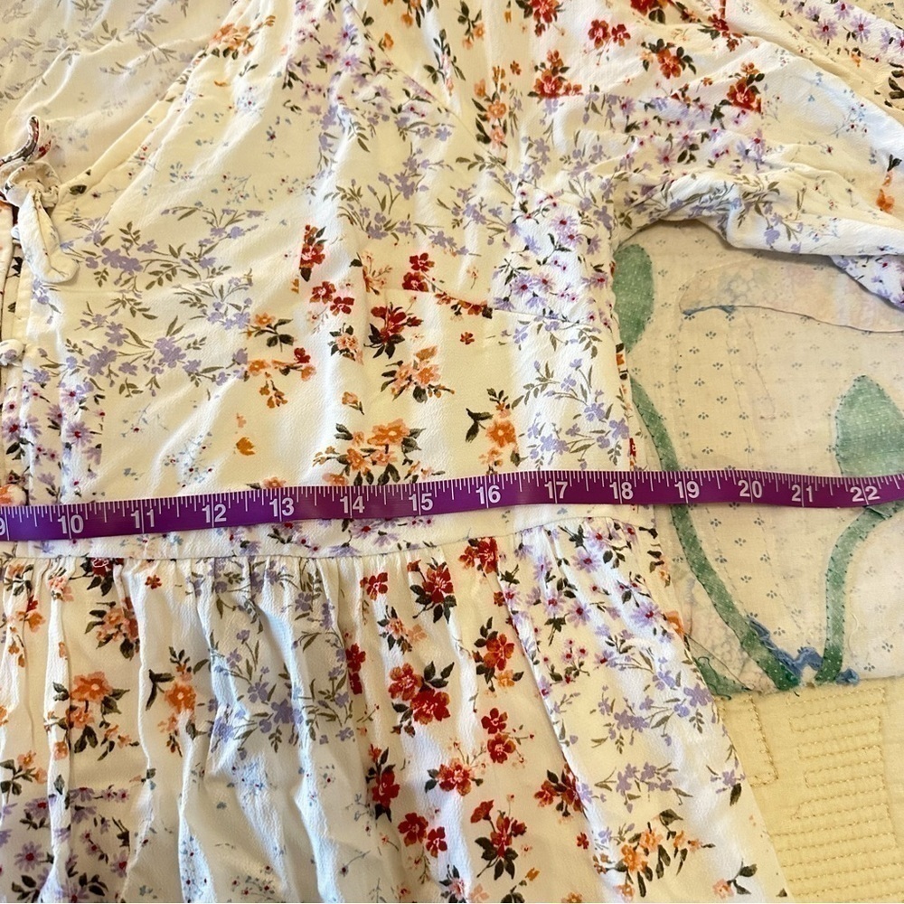 Super cute floral mini dress fully lined button bodice v-neck women's size L - Picture 6 of 8